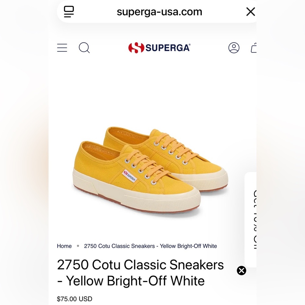 Superga Cotu Classic Yellow Canvas Back to School Sneakers W Size 5 EU 35 - Picture 6 of 6